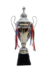 Silver trophy with ribbons on a white background