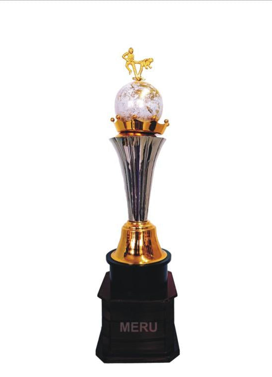 Silver & Gold Metal Trophy with Globe Motif - Sports Award