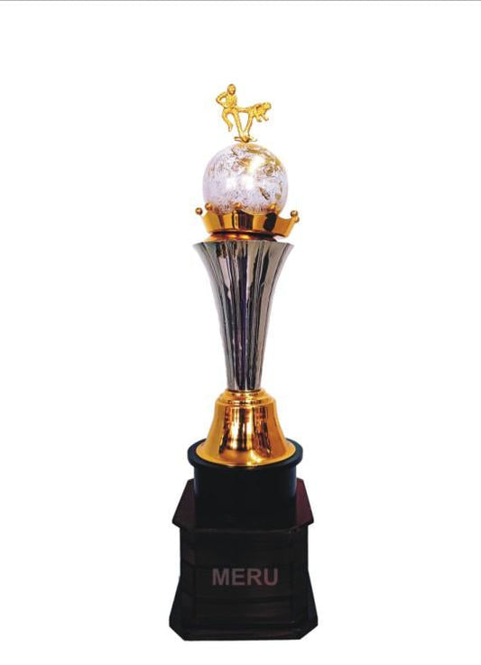 Silver & Gold Metal Trophy with Globe Motif - Sports Award