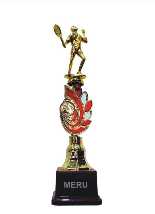 Gold Tennis Trophy - A detailed fiber trophy design for sports awards.