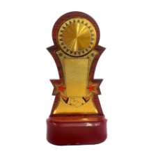 Elegant wooden trophy with gold accents; ideal for employee recognition and corporate awards.