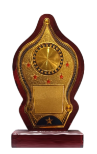 Elegant wooden memento trophy with gold accents; perfect for awards and recognition.