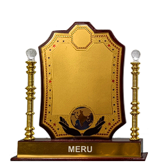 Elegant wooden trophy with gold plate and crystal balls; ideal for employee recognition awards.