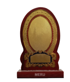 Custom wooden trophy with gold accents; perfect for corporate awards and employee recognition.