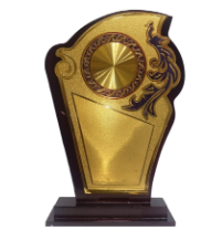 Elegant wooden memento trophy with gold plaque; perfect for employee recognition.