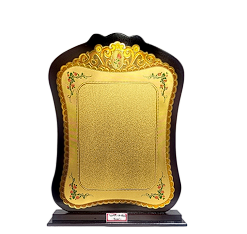 Elegant wooden trophy with gold plate; perfect for custom engraving and employee recognition awards.